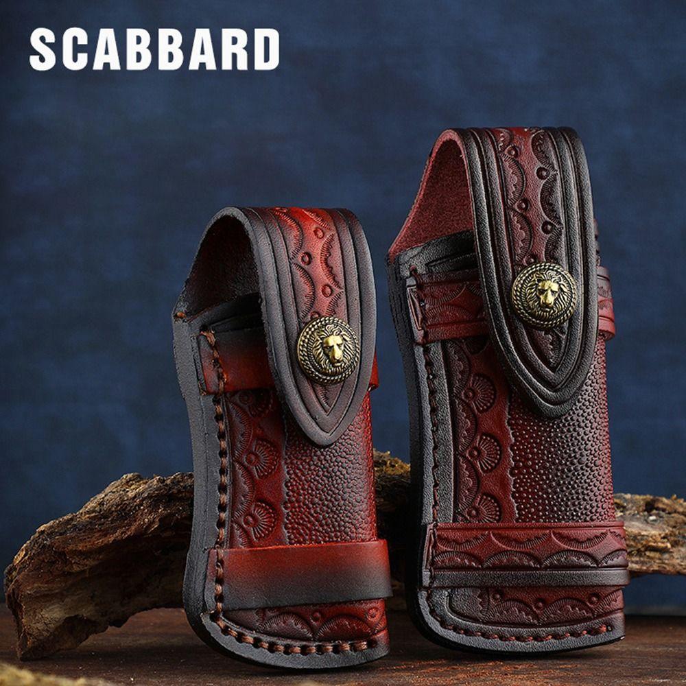 Pocket Hunt Leather Sheath Holder Camp Outdoor Carry Fold Knife Tool Belt Loop Case Flashlight Case