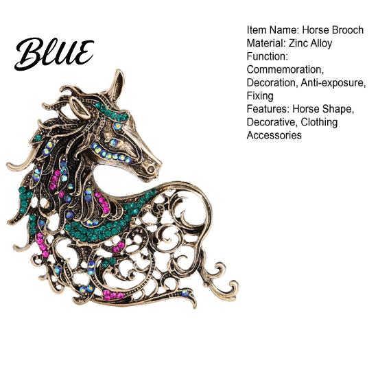 Vintage Horse Brooch Retro Rhinestone Pin Women Men Zinc Alloy