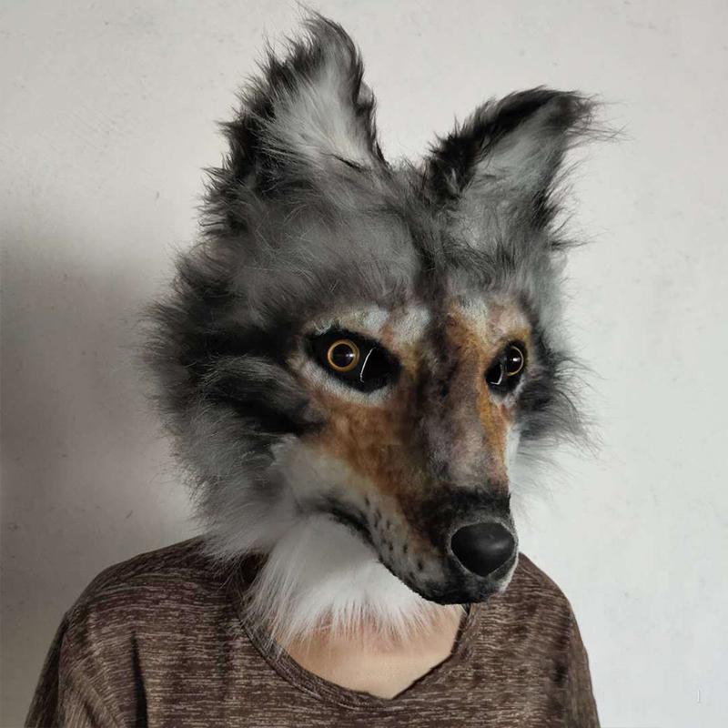 Hund Latex Maske Cosplay Party Requisiten Erwachsener Ganzgesichts Grau Haar Wolf Masken Halloween Karneval Kostüm Lustiges Pelztier Wolf Masken