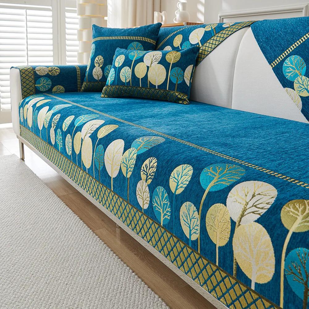 Full Moon Tree Chenille Sofa Mat Non-slip Solid Color Couch Four Season Universal Sofa Cover Jacquard Combination Sofa Cushion