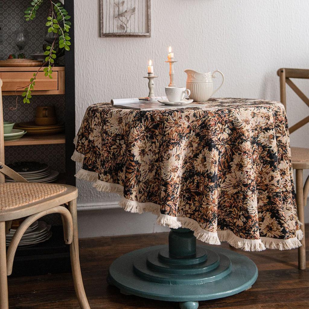Kitchen Dinning Wrinkle Free Cotton Linen Farmhouse Round Table Cloth
