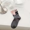 Fashionable Middle Calf Socks with Cartoon Cats Print in Soft Cotton Color Block Student Crew Socks Hosiery for Women