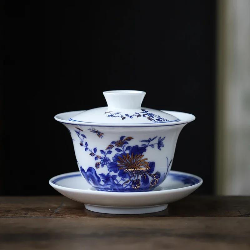 Palace Luxury Enamel Ceramic Gaiwan Teacup Hand Painted Flower Pattern Tea Tureen Travel Tea Bowl Home Teaware Drinkware 150ml