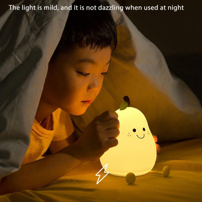 Cute Smile Pear Shape Silicone Led Night Light Usb Charging Color-changing Eye Protective Bedside
