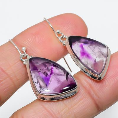 Natural Brazilian Amethyst Gemstone 925 Solid Sterling Silver Earring 1.75" P0j63