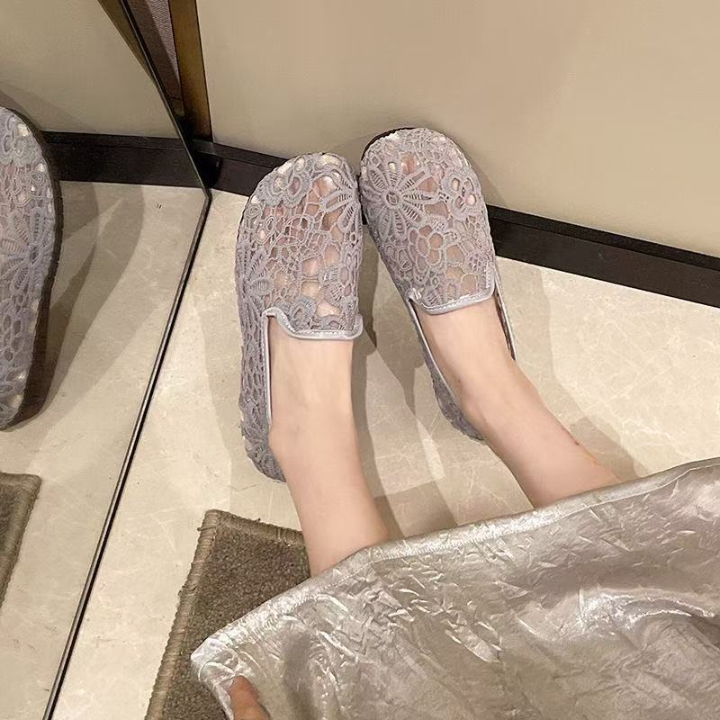 Summer thin mesh shoes women's lace sequins shallow mouth single shoes linen hollowed out old Beijing cloth shoes fairy wind Doudou shoes