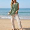 Sleeveless Loose Fit Linen Blouse for Women Casual Round Neck Solid Lightweight Summer Top Shirt