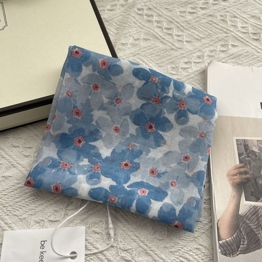 Floral Print Pattern Hair Scarf Double Sides Head Handkerchief Silk Scarf Spring Summer Fall