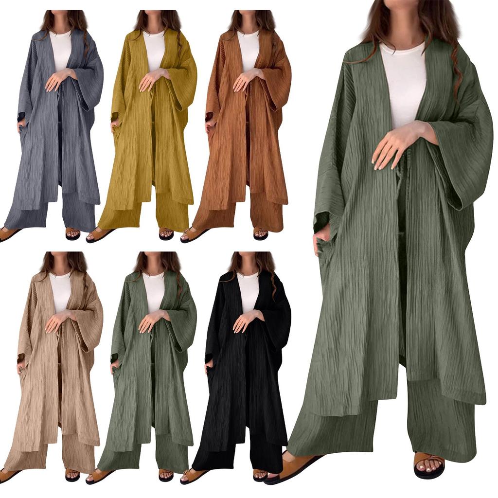 Women's Pleated Texture Split Top Straight Leg Wide Leg Pants Two-piece Set