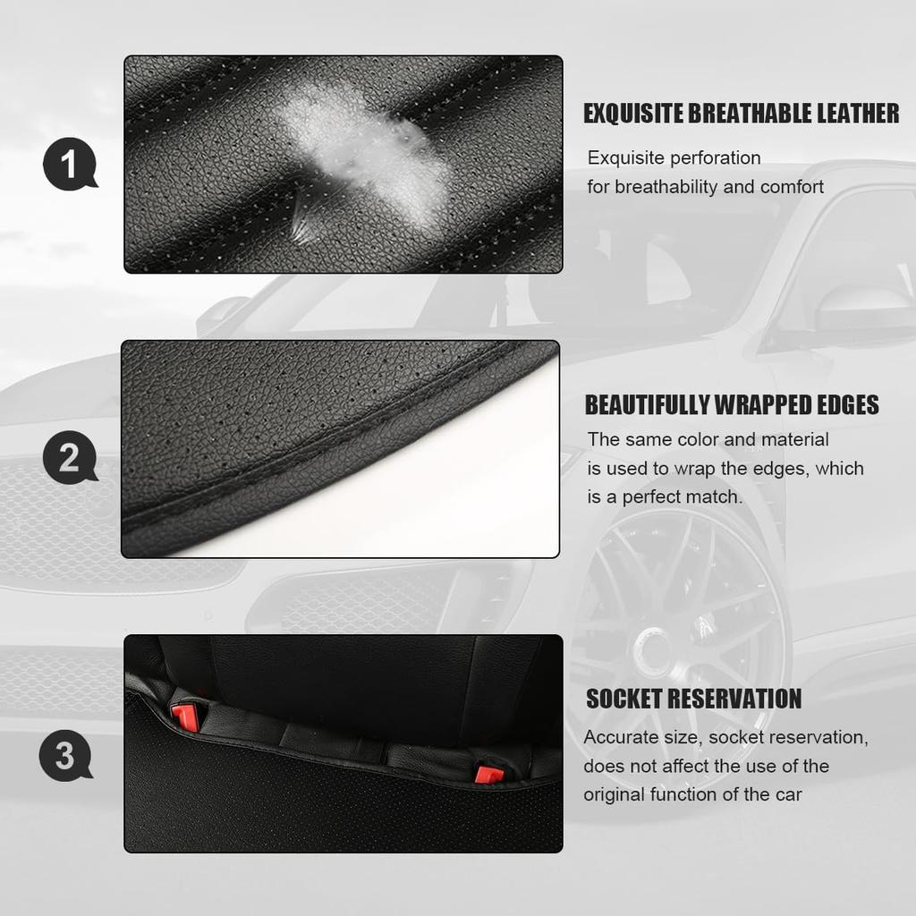 Car Seat Cover for Front Seat, Anti-Slip & Waterproof Leather Auto Front Seat Pad Protector, Durable Driver Bottom Seat Cushion Cover with Storage