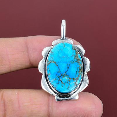 Tibetan Turquoise Pendant 925 Sterling Silver Pendant Handmade Real Gemstone Pendant Tibetan Turquoise Jewelry Designer Pendant Gift for Him