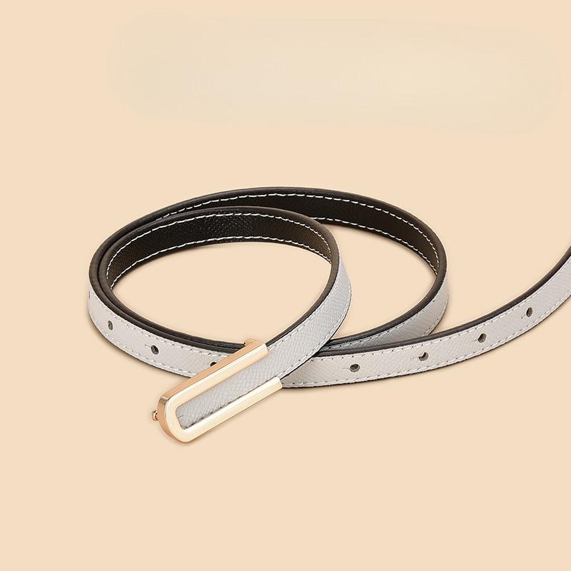 Cowhide Thin Belt for Women Genuine Leather Women's Two-color Belt Dress with Versatile Decorative Exterior Trousers Simple Style