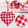 Pack of 12 Plaids Check Fabric Heart Shape Hanging Ornaments Pendants for Valentines Day Wedding Decors Party Supplies
