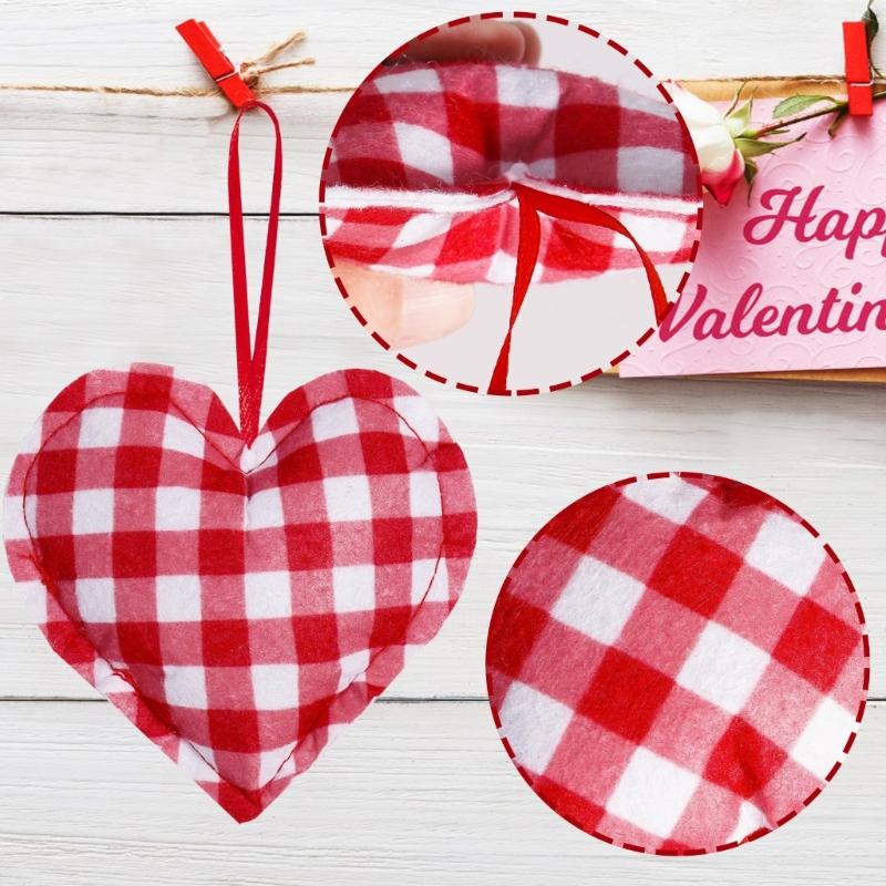Pack of 12 Plaids Check Fabric Heart Shape Hanging Ornaments Pendants for Valentines Day Wedding Decors Party Supplies