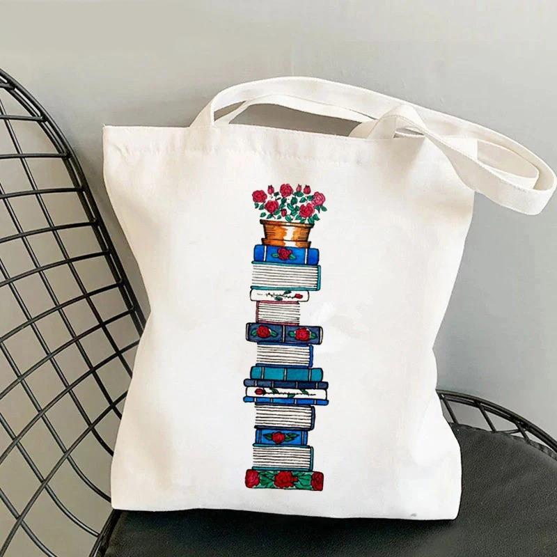 Book Lover Floral Canvas Tote Bag Cute Large Capacity Shoulder Bag for Reading Enthusiasts Perfect for Commute School