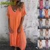 Fashion Summer Spring Solid Color Print Short Sleeve V-Neck Casual Dresses