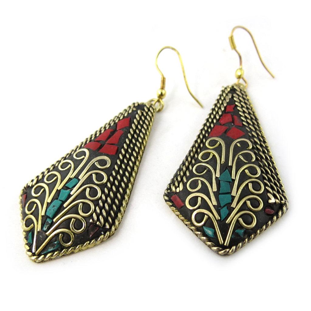 Les Trésors De Lily [M4183] - Turquoise Red 'Altaï' Designer Earrings