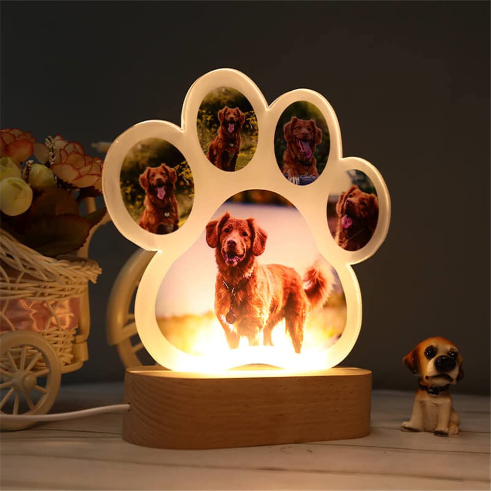 Custom Dog Paw Photo Night Light Personalized Acrylic Pet Lamp Home Decor Pet Memorial Present For Dog Owners With Text