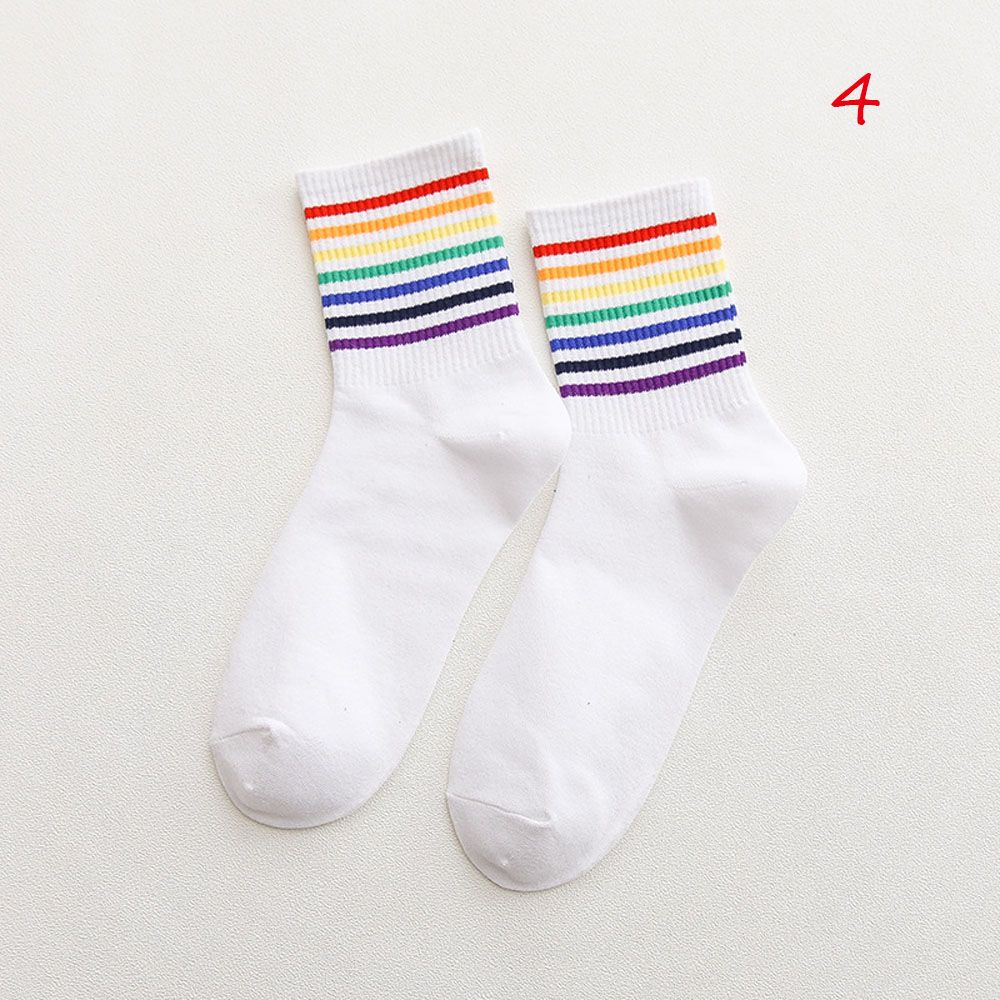Sport Trendy Multicolor Rainbow Streetwear Striped Cotton Socks Tube Sock Women Socks Middle Tube
