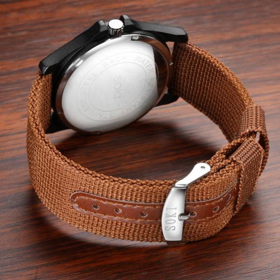 Fashion Men Weave Nylon Band Round Dial Calendar Analog Quartz Sport Wrist Watch