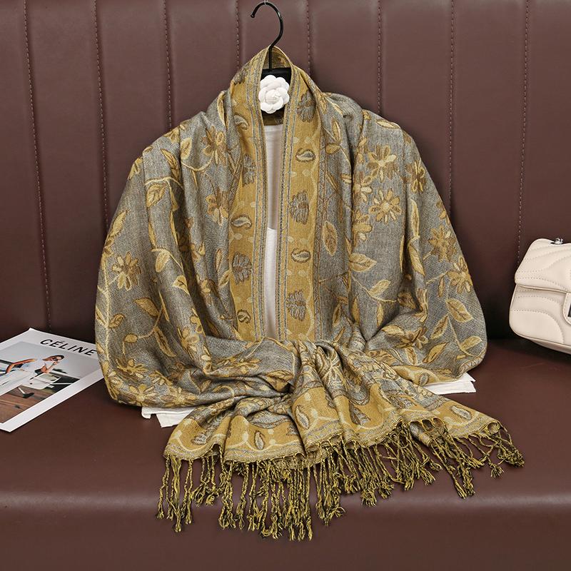 Paisley Pashmina Shawl Scarf Women Jacquard Cashew Printed Scarves Borders Female Tassel Travel Blanket Wraps Ethnic Shawls
