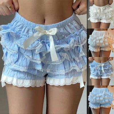 Women's Fashion Solid Color Cute Pleated Lace Cake Layer Lace Base Wearing Shorts