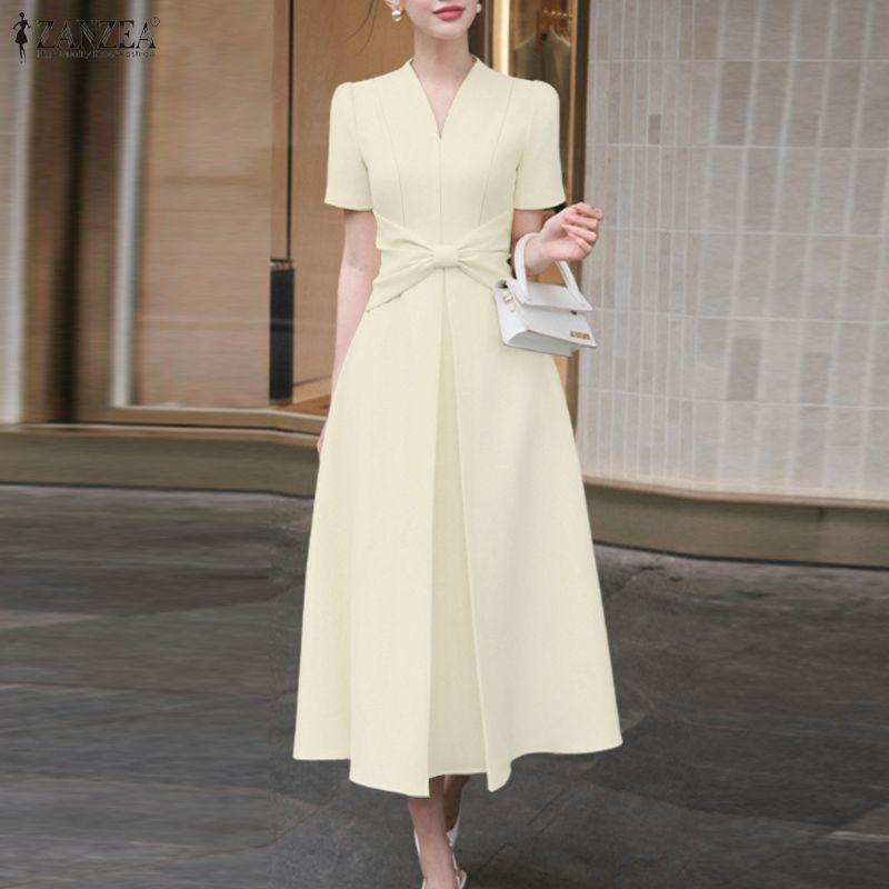ZANZEA Women Elegant V-Neck Casual Short Sleeve Dress