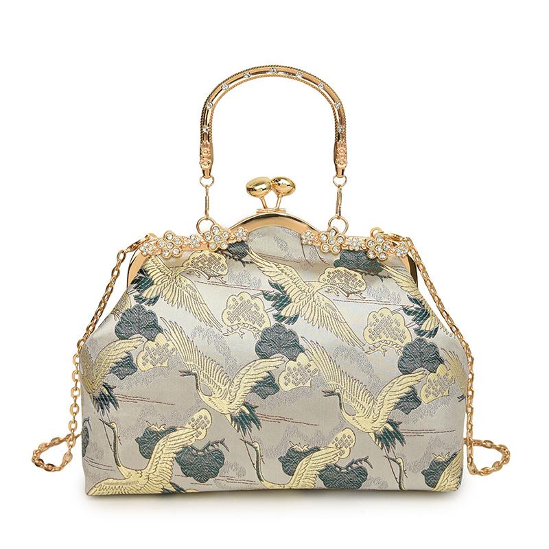 Borsa a Mano Ricamata di Lusso da Donna Borsa a Spalla con Bordi Metallici Vintage con Tracolla Regolabile Pochette da Sera Borsa Regalo