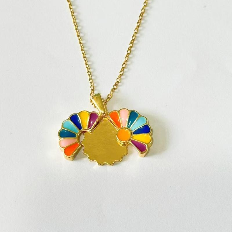 Titanium Steel Glaze Enamel Chrysanthemum Sunflower Pendant Can Be Opened Chain Handmade Sunflower Necklace Adjustable