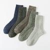 5/10 Pairs Autumn Winter Double Needle Woven Men's Socks Retro Solid Colour Thickened Warm Mid Calf Socks Rabbit Wool Socks Comfortable