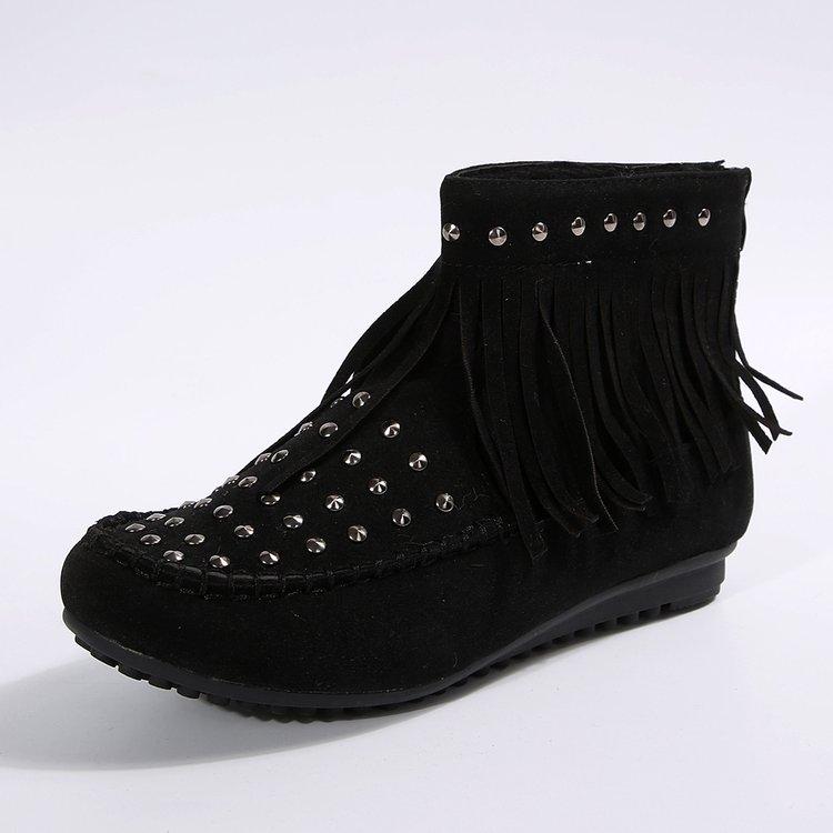 Autumn and Winter Versatile Rivet Flat Bottom Short Tube Tassel Women's Boots Suede Flat Bottom Women's Boots Plus Size 35-42