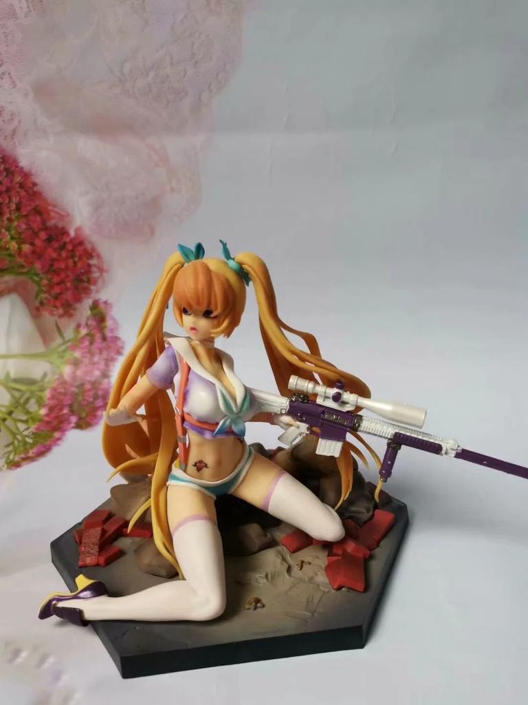 ELF two bullets, after-school battlefield, target eye, kneeling posture, beautiful girl 17 model box figure