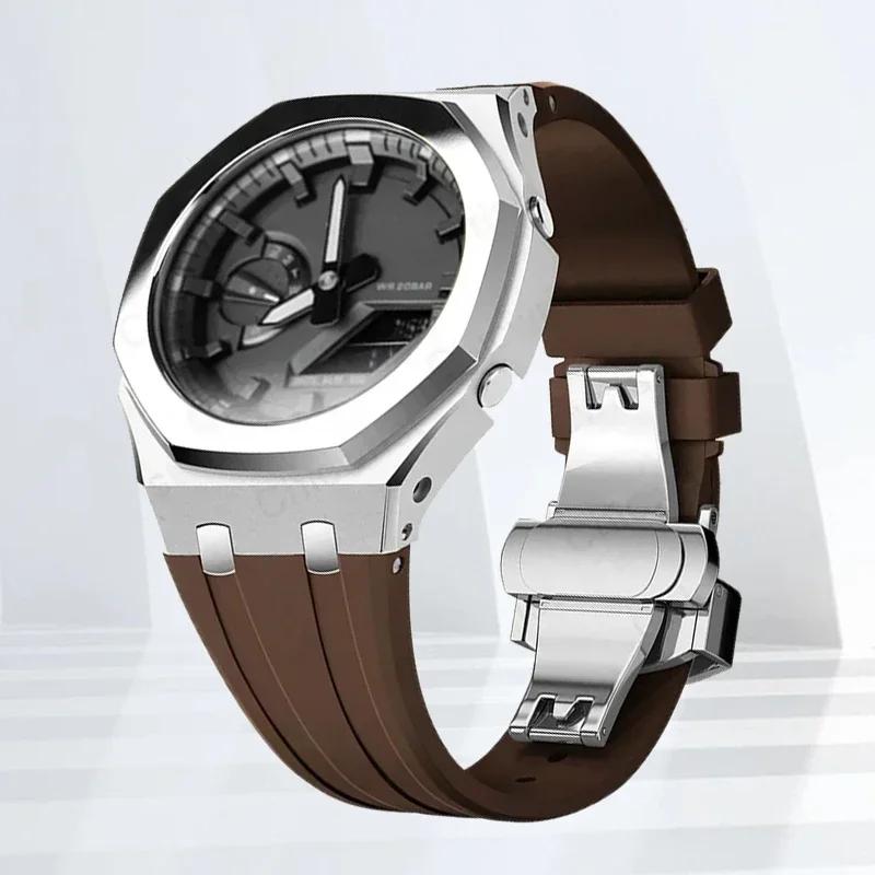 Mod-kit för Casioak GA2100 GA2110 Metallfodral Bezel Gummiarmband För Casioak GAB2100 2110 Modifieringssats Fodral Med Skruvkorrigering