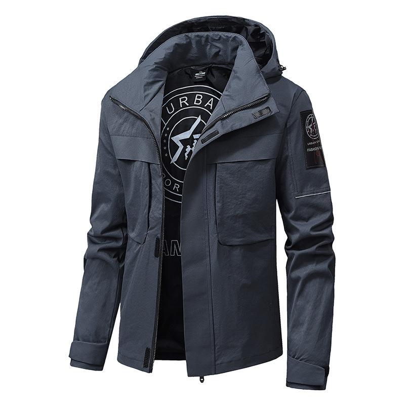 Tooling Jacket Large Pocket Youth Fashion Casual Stand-up Collar Hooded Tooling Jacket Jacket Men