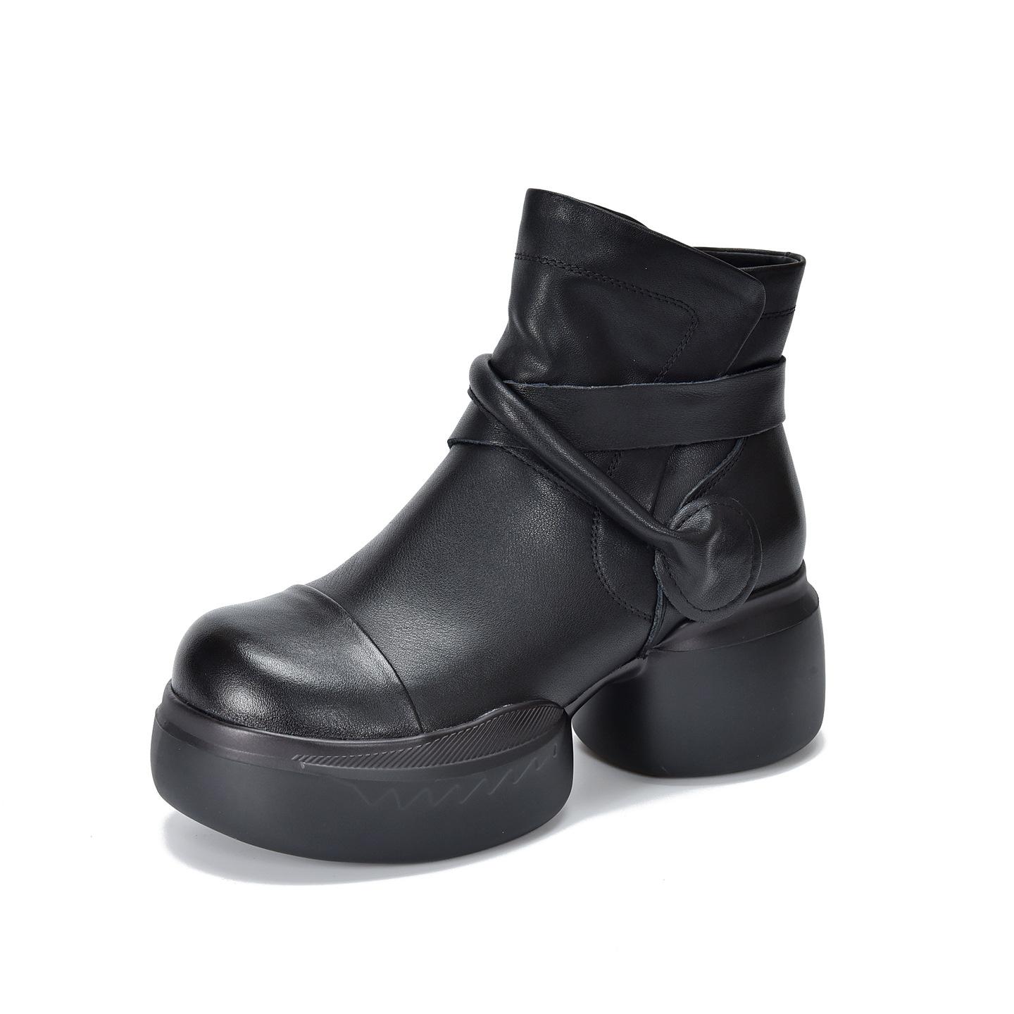 

Johnature Ботильоны из натуральной кожи в ретро-стиле на толстой подошве, универсальные, с круглым носком, женские ботинки на платформе 37 чёрный