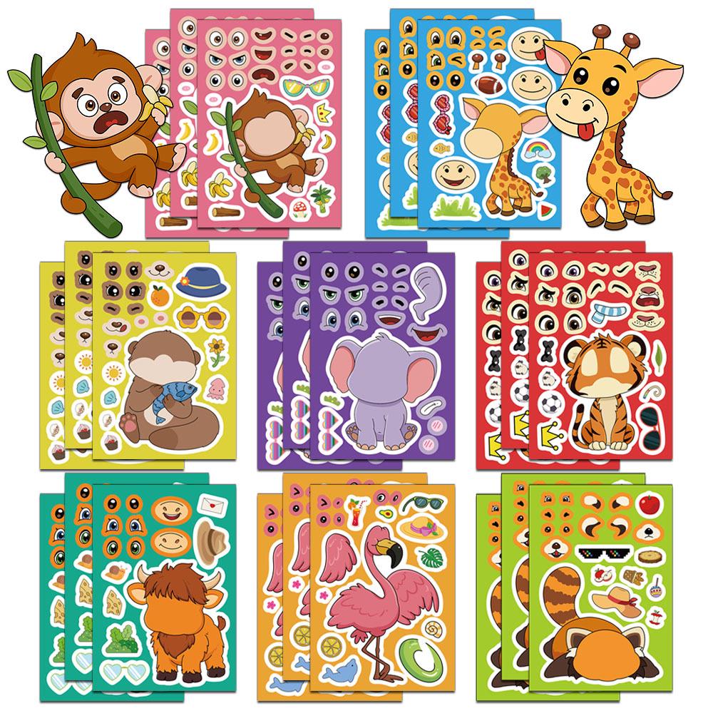 

8-Sheet Cartoon Animal Face Swap Collage Stickers for Phone Case & Laptop Decals