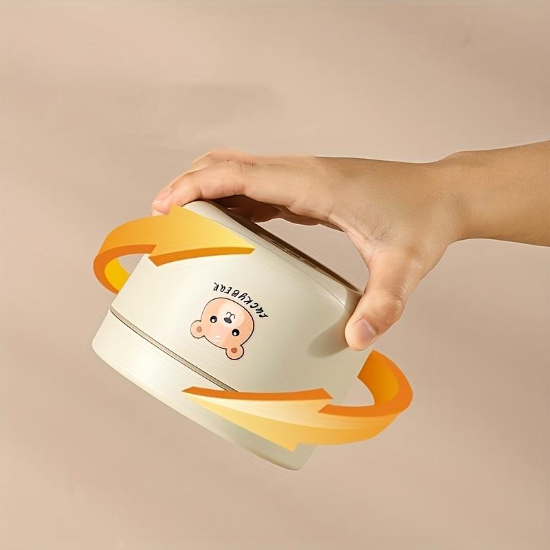 

Cute Bear Pattern Stainless Steel Insulated Lunch Box, microwave-safe, multi-layer sealed portable bento box for students and office workers. 400ML