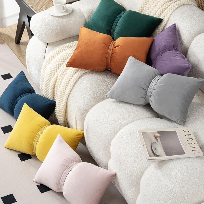 Velvet Bow Pillow Soft Plush Cushion Cover Home Decor Solid Color Pillow Covers Living Room Bedroom Tatami Decorative Pillowcase