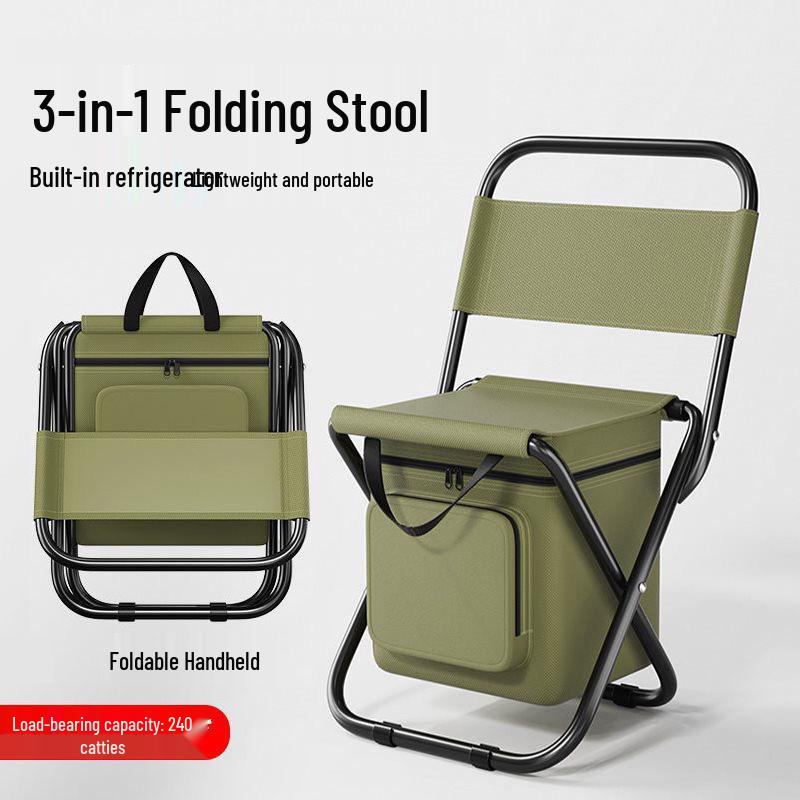 Portable Camouflage Folding Outdoor Stool with Ice Pack - Three-in-One Camping, Fishing, Leisure Chair