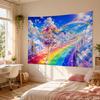 Regenbogen Magisches Mädchen Wandteppich Bunte Haare Anime Wolken Himmel Wandbehang Hell Kawaii Kinderzimmer Dekoration