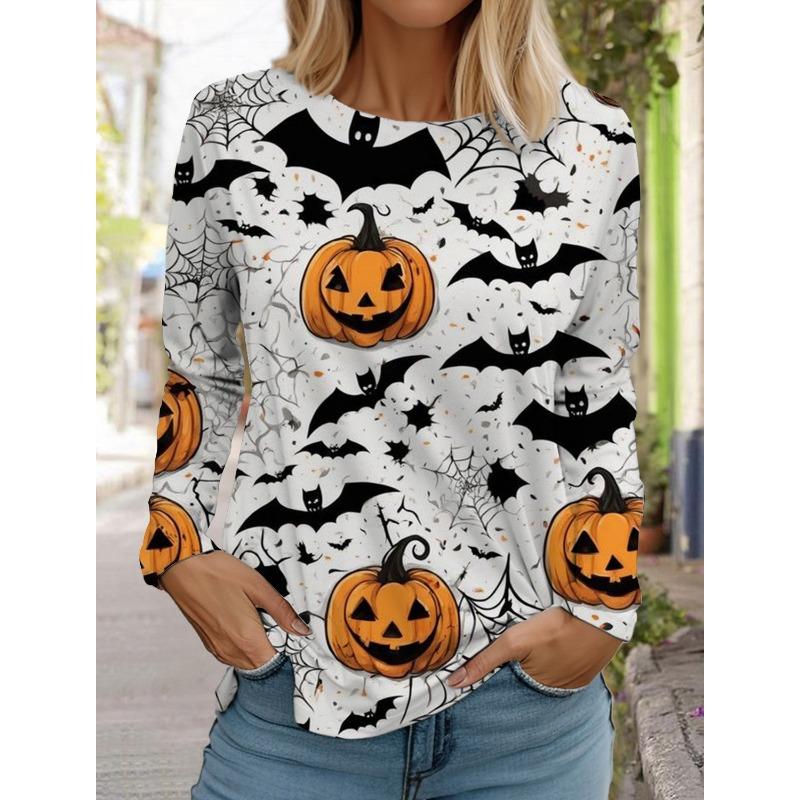 Halloween Women's Long Sleeve Cute Pumpkin Head 3D Pattern T Shirt 2024 Autumn Fashion Women's Top Harajuku Pullover Clothing
