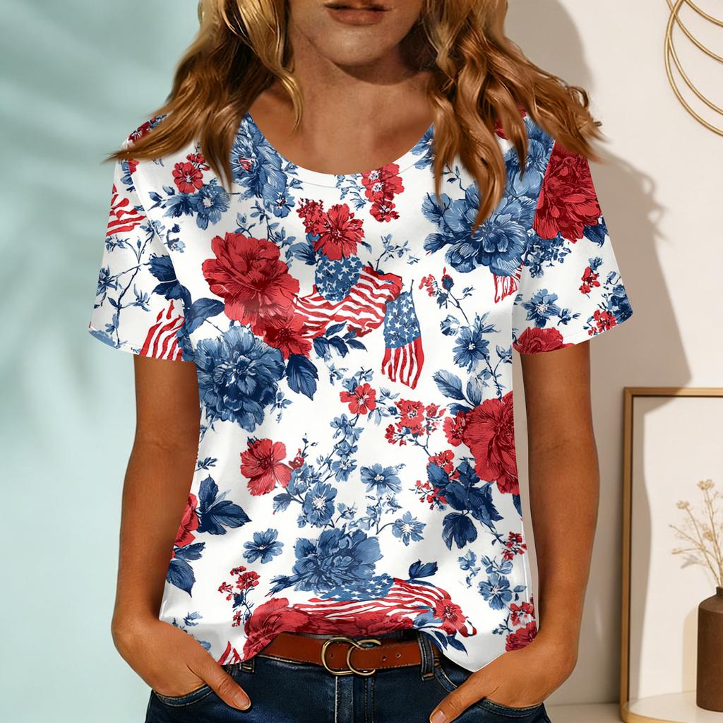Women's Fashionable Casual Round-neck Printed Short-sleeved T-shirt Top