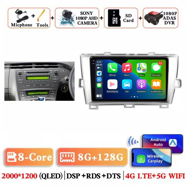 Android 14 Carplay Auto For Toyota Prius 3 XW30 2009 2010 2011 2012 2013 - 2015 RHD Car Radio Multimedia Player GPS Stereo DSP