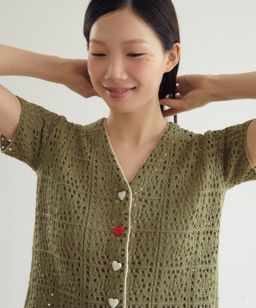 DOUBLE QUOTES Loewe Heart Crochet Knit (Khaki)