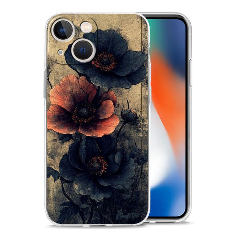 Phone Case For iPhone 17 Air Cases iPhone 16 15 12 13 14 Pro Max SE 7 8 Plus iPhone11 Clear Cover Ink Wash Painting Flower