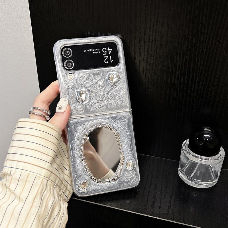 Silver Gray Glue Phone Case for Samsung Zflip6 Flip Folding Screen Zfold5 Love Mirror Female New Model