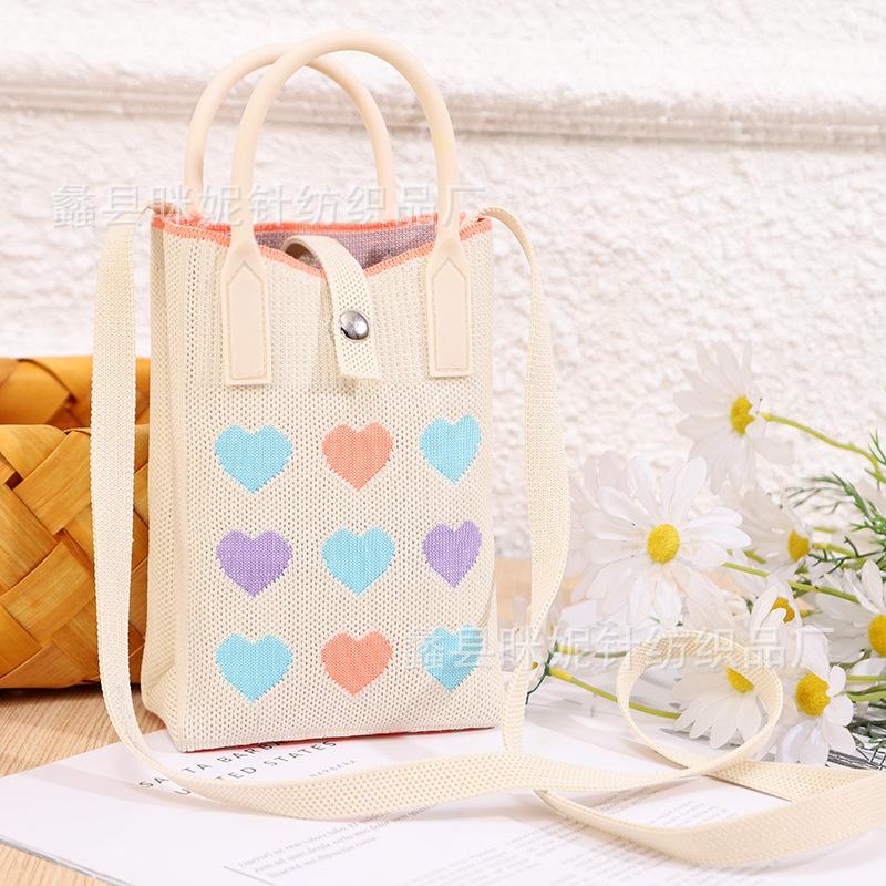 Woven Bag Fashion Shoulder Messenger Bag Chinese Style Hand Carry Small Bag Knitted Mobile Phone Bag
