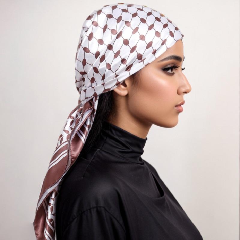Newest Arabic Satin Silk Square Scarf Printed Muslim Women Hijab Headscarf Ladies Elegant Casual Headband Hair Scarf