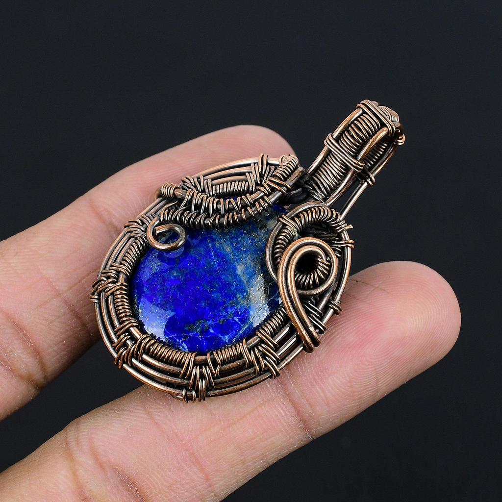 Lapis Lazuli Pendant Handmade Gemstone Jewelry, 999 Copper Wire Wrapped Pendant ,Unique Design Jewelry Pendant