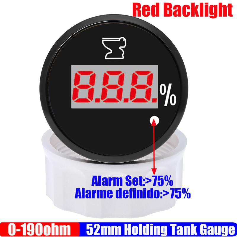 Digital 52mm Sewage Level Gauge with Alarm Red LED 0-190OHM Holding Tank Gauge Sewage Level Sensor 100-500mm Auto Marine Custom